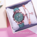 Wholesale Factory Direct Sale Watch Gift Set with Gift Box Bracelet Wrist Watches Candy Color Leather Quartz Watch 2PCS Set Hot